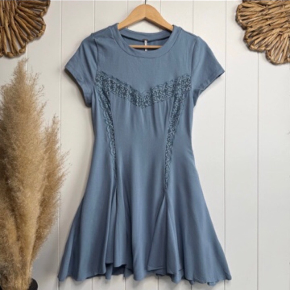 Free People Gray Ruffled Smocked Mini Dress - Picture 1 of 5